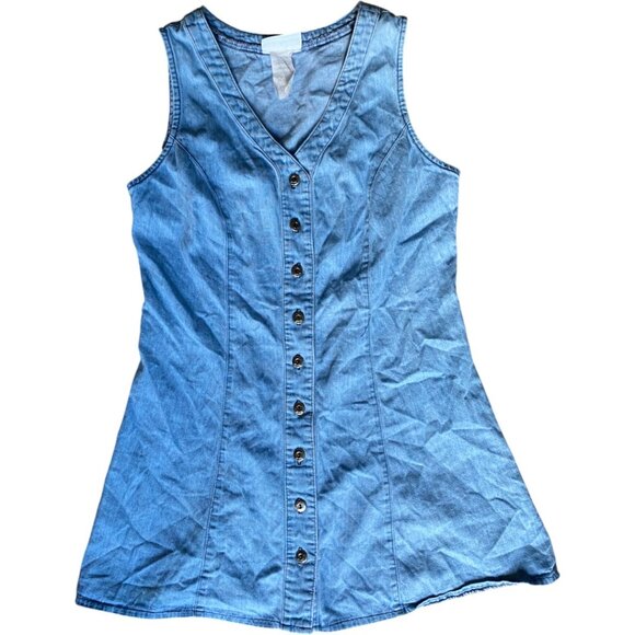 vintage Dresses & Skirts - Vintage Vest Dress Denim Jean Button Down Slim-Fit Size